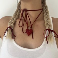 Red Heart, Heart Necklace, A Woman, Braids, Pendant, Red, White, Instagram, Plaits