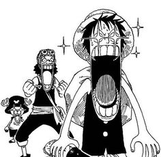 the cartoon character person and his friend from one piece is shown in this black and white drawing