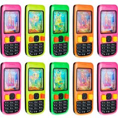 six cell phones are lined up in the shape of little mermaids and princesses