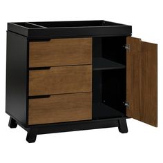 a black and brown cabinet with two drawers