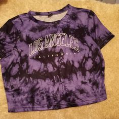 Los Angeles California Printed Black And Purple Tied Dye Cropped T-Shirt Size Large By Shein. Never Worn Or Washed Its Still Brand New. Casual Purple Crew Neck Crop Top, Trendy Purple Tops With Letter Print, Casual Purple Top With Graphic Print, Trendy Fitted Purple T-shirt, Purple Summer Top With Graphic Print, Trendy Purple Top With Graphic Print, Trendy Purple Cotton Crop Top, Casual Purple Crop Top, California Print