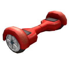 an image of a red hover with wheels on it's front wheel, viewed from the side