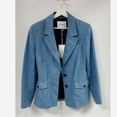 Frame La Femme Denim Jacket. Nwt Size 6. Retail- $648. Length- 27” Armpit-Armpit Laying Flat (On One Side)-19” Waist (Laying Flat On 1 Side)- 17” Shoulder-Shoulder- 17” Tailored Elegant Denim Outerwear, Spring Denim Jacket With Notch Lapel And Button Closure, Spring Denim Blue Blazer With Button Closure, Fitted Denim Blue Denim Jacket For Work, Fitted Denim Blue Jacket For Work, Tailored Long Sleeve Denim Jacket, Spring Denim Jacket With Notch Lapel, Spring Single Breasted Denim Blue Blazer, Spring Tailored Denim Blazer