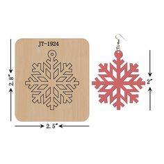 a wooden ornament with a snowflake design on the front and side