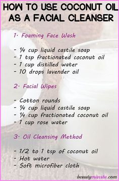 Invest in your skin. It's going to represent you for a very long time. #BeautyTips #skincare #haircare #BeautySecrets Using Coconut Oil For Face, Natural Cleansers For Face Diy, Diy Face Cleanser For Dry Skin, Natural Face Cleanser Diy, Diy Facial Cleanser For Acne, Coconut Oil Face Cleanser, Coconut Oil Face Wash, Diy Face Cleanser, Oil Face Cleanser