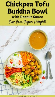 Chickpea tofu noodle Buddha bowl on a white surface with spoon in the background. Burmese Tofu, Tofu Buddha Bowl, Soy Free Tofu, Chickpea Tofu, Vegan Lentil Recipes, Aesthetic Lunch, Healthy Kid Friendly Meals, Lentils Beans, Fluffy Rice