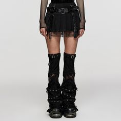 Shop now and elevate your fashion game with our women's punk black mini skirt featuring striking belt details and trendy lace-up leg warmers. embrace your inner rebel and rock this edgy ensemble that combines style, comfort, and a touch of punk attitude. Aesthetic Stage Outfits, Punk Hoodie, Punk Skirt, Black Pleated Mini Skirt, Gothic Skirt, Attitude Clothing, Pleated Skirt Short, Punk Dress, Pretty Skirts