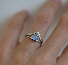 Moonstone Wedding Ring Set, Moonstone Engagement Ring Trillion Engagement Ring, Blue Wedding Rings, Moonstone Engagement, Classic Wedding Rings, Custom Wedding Rings, Moonstone Engagement Ring, Princess Cut Engagement Rings, Simple Engagement Rings, Blue Moonstone