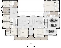 the floor plan for a house with two car garages and an open living area