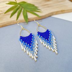 Long Dangle Beaded Earrings, Drop Earrings, Statement Earrings, Fringe Earrings, Christmas Gift for Daughter in Law, Blue and White Earrings - Etsy Blue Beaded Fringe Tassel Earrings As Gift, Beaded Fringe Teardrop Earrings As Gift, Blue Dangle Tassel Earrings As Gift, Blue Dangle Tassel Earrings For Gift, Blue Tassel Earrings With Dangling Beads As Gift, Blue Beaded Fringe Jewelry As A Gift, Blue Beaded Fringe Jewelry Gift, Blue Beaded Fringe Jewelry For Gifts, Gift For Daughter In Law