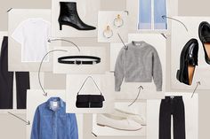 an assortment of clothes and accessories arranged in a collage