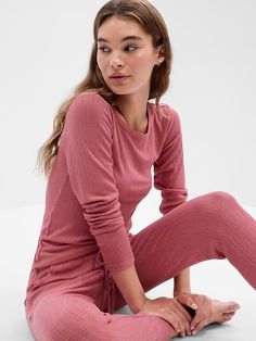 Ribbed Pointelle PJ Top | Gap Factory Ribbed Spring Sleepwear, Casual Ribbed Sleepwear For Loungewear, Casual Ribbed Sleepwear For Lounging, Casual Ribbed Sleepwear With Relaxed Fit, Ribbed Relaxed Fit Sleepwear For Lounging, Relaxed Fit Ribbed Sleepwear For Lounging, Casual Ribbed Sleepwear In Solid Color, Casual Ribbed Sleepwear, Casual Ribbed Solid Color Sleepwear