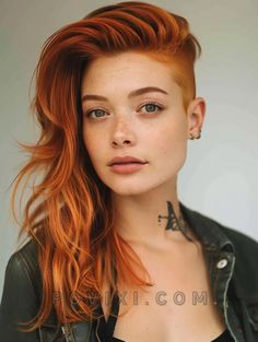 Explore 35 Unique Copper Hair Color Ideas for a Trendy Transformation in 2024 Vibrant Copper Hair, Fire Ombre Hair, Ginger Balayage, Side Shave, Copper Hair Color Ideas, Edgy Hair Color, Red Balayage Hair, Copper Ombre, Shaved Side