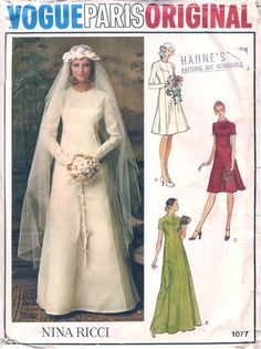 an image of a wedding gown and veil on the cover of a sewing pattern for a woman's dress