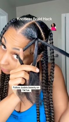 Two Braids Short Hair Black Women, Braiding Hair Into Your Hair, 20 Braids Hairstyle, 4 Knotless Braids Hairstyle, How To Braid Black Hair, Crochet Feed In Braids, How To Add Braiding Hair, Jayda Wayda Braids 4 Parts, Simple Knotless Braids Hairstyles