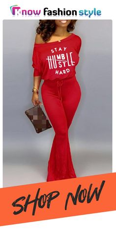 Red Fashion Casual Letter Print Basic Oblique Collar Regular Jumpsuits Red Non-stretch Jumpsuits And Rompers, Red Stretch Jumpsuits And Rompers For Fall, Casual Red Party Sets, Casual Red Solid Color Jumpsuits And Rompers, Casual Red Long Sleeve Jumpsuit, Casual Red Long Sleeve Jumpsuits And Rompers, Casual Red Jumpsuit And Romper, Casual Red Jumpsuits And Rompers, Trendy Red Long Sleeve Jumpsuits And Rompers