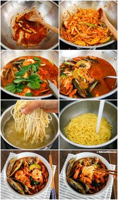 Homemade Korean spicy seafood noodle soup (Jjamppong) - A popular Korean Chinese… Jjampong Recipe, Korean Noodle Dishes, Chinese Noodle Dishes, Spicy Seafood, Asian Noodle, Noodle Dish