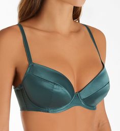 This show-stopping bra is sassy, stunning, and oh-so-sexy, with padded cups, seaming, and a luxe satin finish. Made from polyamide, polyester, and elastane. Underwire cups have light padding for flattering lift and shape. Angled and vertical cup seaming shapes full busts beautifully. Cup sizes DD and smaller have a pocket for light, removable padding, included, for added lift and cleavage. Center - wide, arched panel has a mesh lining for stability. Mesh sides and back have sewn-on elastic at th Solid Color Underwire Bra With Padded Cups, Solid Underwire Bra With Padded Cups, Solid Color Fitted Full Cup Bra, Fitted Full Cup Padded Bra, Padded Fitted Full Cup Bra, Solid Color Push-up Bra With Padded Cups, Push-up Bra With Padded Cups, Solid Push-up Bra With Padded Cups, Party Push-up Partially Lined Bra