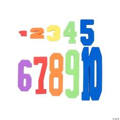 the numbers are multicolored and have different letters on them, including one for each letter