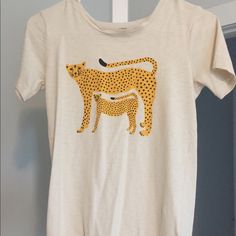 New With Tags Top From J Crew Summer Crew Neck T-shirt With Cat Print, Cotton T-shirt With Leopard Print And Crew Neck, Summer Cat Print Crew Neck T-shirt, Cotton Leopard Print T-shirt With Graphic, Leopard Print Graphic Cotton T-shirt, J Crew, Colorful Shirts, Womens Tops, Tops & Tees