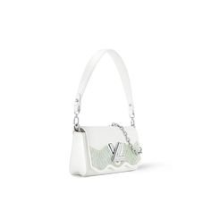 LOUIS VUITTON® - Twist West - White Sea Green White Lv Bag, White Luxury Bag, Tas Louis Vuitton, Bag Louis Vuitton, White Sea, Fancy Bags, Louis Vuitton Official, Wallet Pouch, Monogram Bag