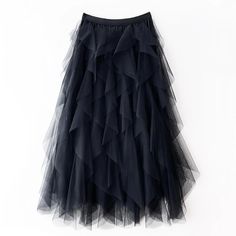 Style: Long Mesh Maxi Tiered Tutu Tulle SkirtsLength: Mid-CalfFit Type: LooseSilhouette: PleatedWaistline: EmpireElasticity: Slight Pattern Type: SolidDetail: LayeredMaterial: Mesh One SizeWaist: 23.62-39.37in / 60-100cmLength: 33.46in / 85cm Black Tulle Maxi Skirt For Summer, Black Tulle Bottoms With Pleated Skirt, Black Tiered Tulle Maxi Skirt, Non-stretch Evening Skirt For Summer, Pleated Tulle Party Bottoms, Non-stretch Tulle Party Skirt, Non-stretch Tulle Skirt For Party, Black Tulle Long Skirt, Spring Black Flowy Petticoat