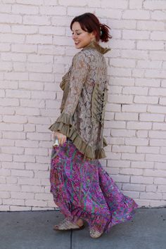 Introducing our Swoon With Grace Lacey Boho Jacket, the perfect addition to your wardrobe. Made with a stunning lightweight Lace material and featuring a unique front tie detail, this jacket will make you stand out in any crowd. Get ready to swoon with style and grace. 100% Cotton Bust 42" Longest Length 36" Bohemian Outerwear For Fall Day Out, Bohemian Outerwear For Day Out In Fall, Bohemian Long Sleeve Outerwear For Spring, Bohemian Spring Outerwear For Day Out, Chic Spring Festival Outerwear, Hippie Style Outerwear For Spring Festival, Hippie Style Festival Outerwear For Spring, Chic Festival Outerwear For Spring, Fitted Bohemian Outerwear For Day Out