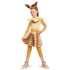 Who's that Pokémon? It's Eevee! Become your favorite normal type Pokémon in this Eevee Deluxe Costume! Costume features a minky dress with attached Eevee tail, fabric collar and leggings. Eevee's signature ear headband is also included! Eevee Costume, Pokemon Video, Knit Fabric Dress, Pokemon Costumes, Popular Pokemon, Pokemon Gif, Taffeta Skirt, Pokemon Eevee, Dress Halloween Costume