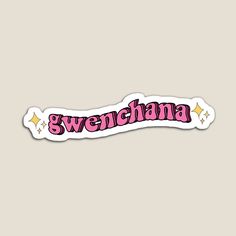 sticker with the word swesthana in pink and gold stars on it