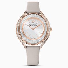 Swarovski Crystalline Aura Watch; Leather Strap; Gray; Rose-Gold Tone Pvd Dalmazio Design Swarovski Watches, Swiss Made Watches, Crystal Watches, Swarovski Jewelry, Beautiful Watches, Patek Philippe, Women's Watch, O Clock, Watch Collection