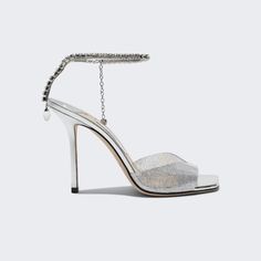 Jimmy Choo Saeda Sandal Silver And Crystal Sz 40 Brand New Super Chic!! Stunning Heels Comes With Box And Dustbag Luxury Wedding Sandals With Reinforced Heel, Luxury Sandals With Wrapped Heel For Special Events, Luxury Sandals With Wrapped Heel For Event, Luxury Ankle Strap Sandals For Events, Luxury Sandals With Removable Insole For Events, Luxury Sandals For Events, Jimmy Choo Saeda, Stunning Heels, Jimmy Choo Shoes