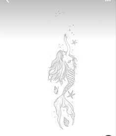 a drawing of a mermaid with long hair and stars on her head, in the water