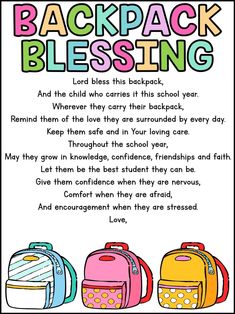 back pack blessing for children with backpacks