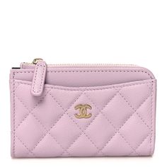 This is an authentic CHANEL Caviar Quilted CC Zip Around Card Holder in Light Pink. This stylish card case is crafted of diamond-quilted caviar leather in pink. The case features card slots  with a polished light gold Chanel CC logo on the front and a matching top zipper. This opens the main compartment to a fabric interior. Gold Chanel, Pink Chanel, Chanel Caviar, Chanel Wallet, Card Holder Wallet, Cc Logo, Matching Top, Designer Bags, Daily Outfits