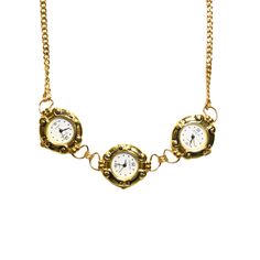 Capture the essence of Victorian charm with the Triple Circular Gold Watch Chain Choker. This unique jewelry piece blends functionality with elegance, making it perfect for those who appreciate statement pieces Key features: Three circular gold watch faces Versatile design suitable for casual and semi-formal occasions Big clasp to make it easy to put on and remove Adjustable - All jewelry has extenders for a comfortable fit The watch faces come with a new battery, but functionality is not guaran Vintage Gold Stainless Steel Watch, Gold Metal Watches With Subdials, Gold Pocket Watch With Metal Dial, Gold Stainless Steel Watches With Subdials, Gold Stainless Steel Watch With Subdials, Gold Metal Watch With Chain Detail, Gold Metal Watches With Chain Detail, Classic Gold Chain Watch, Timeless Gold-tone Metal Necklaces