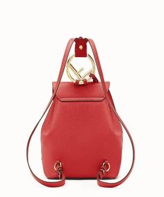 Description Backpack with metal handle shaped like the F is the Fendi logo. Adjustable shoulder straps detach, allowing it to be new as a handbag. Drawstring fastening and flap with padlock. Keyring tag. Made of red calfskin. Gold-finish metalware. Size: 8.7 x 10.2 x 6 inches / 22 x 26 x 15cm 100% genuine materials, matching the quality of the Fendi product; Composition:100% calf leather + inside: 60% polyamide, 40% polyurethane + 61% cotton, 32% polyester, 7% polyurethane + 100% zamak Comes wit Fendi Backpack, Girl Backpacks School, Fendi Logo, Leather Backpack, Leather Tote, Red Leather, Calf Leather, Leather Wallet, Bucket Bag