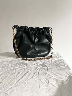 Twist bag comes with ruched handles and gold chain. Womens Designer Bags, Gold Chain, Gold Chains, Designing Women, Dark Green, Bags Designer, Handles, Twist, Chain