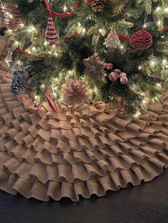 the christmas tree skirt is made from burlock