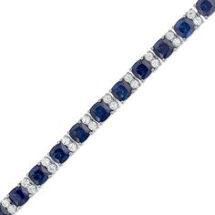 Set a sophisticated tone when you wear this cushion-cut blue and white lab-created sapphire alternating link bracelet in silver. Crafted in sterling silver This design showcases 6.0mm cushion-cut bright blue lab-created sapphires. Pairs of dainty white lab-created sapphires complete the alternating pattern while adding shimmer to the look. This 7.25-inch bracelet secures with a tongue and groove clasp. Classic Blue Diamond Bracelet For Formal Occasions, Formal Blue Tennis Bracelet With Diamond Accents, Sapphire Cubic Zirconia Bracelets, Sapphire Cubic Zirconia Tennis Bracelet, Blue Sterling Silver Diamond Jubilee Bracelet, Luxury Silver Sapphire Tennis Bracelet, Sapphire Color Brilliant-cut Cubic Zirconia Bracelets, White Lab, Cushion Cut