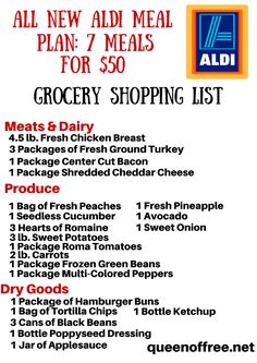 the grocery shopping list for all new meals