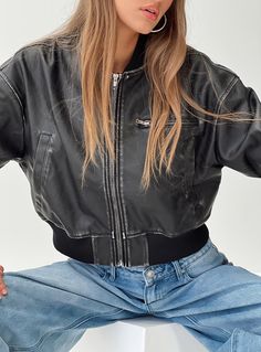 Faux-leather jacket Three pocket design, ribbed cuffs and waist Non-stretch, fully lined Main: 55% polyester 45% PU, Lining: 100% polyester Wipe out garment to clean Festival Jacket, Shiny Pants, Fleece Dress, Sweatshirt Set, Wipe Out, Outerwear Outfit, Loungewear Sets, Casual Tank Tops, Tops Fall