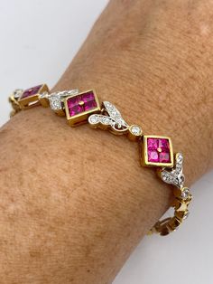 This bracelet is very lively and bright.  Gorgeous for weddings.  The stones colors and well matched.  The sterling silver is plated with gold rhodium to protect the bracelet from tarnish and give the appearance of gold. 7.5 inches for an average wrist.  All jewelry is shipped in a nice gift box.   Check out our over a THOUSAND great reviews Engraving is $4 per letter and is not always perfect depending on the piece. It can take a few days if the jeweler is busy. This is payable to Paypal Judith Luxury Yellow Gold Multi-stone Bracelets, Luxury Multi-stone Diamond Bracelet For Formal Occasions, Luxury White Gold Multi-stone Bracelets, Gold Multi-stone Diamond Bracelet, Yellow Gold Bracelets With Jewels In Fine Jewelry Style, Elegant Multi-stone Bracelet Jewelry, Elegant Multi-stone Diamond Bracelets, Luxury Jeweled Bracelets For Anniversary, Elegant Diamond Multi-stone Bracelets