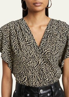 Etoile Isabel Marant Delocia V-Neck Blouse - Bergdorf Goodman Abstract Motif, Etoile Isabel Marant, Georgette Tops, Blouse Price, V Neck Blouse, Bergdorf Goodman, Black Print, Printed Blouse, Cotton Tops