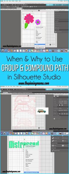 two images with the text when and why to use group & compound path in silhouette studio