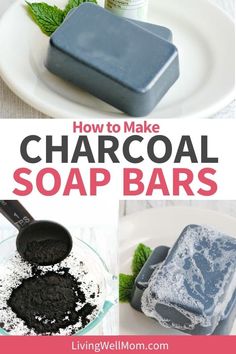 how to make charcoal soap bars on a plate with mint leaves and peppermint