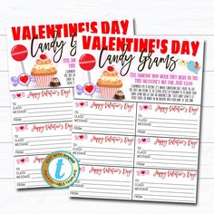 two valentine's day candy and cupcakes printable planner pages for kids