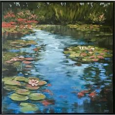 a painting of water lilies and lily pads