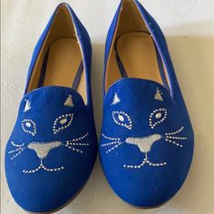 Fun Whimsical Flats In A Beautiful Blue Color Blue Round Toe Flats For Summer, Blue Flats For Spring Party, Blue Synthetic Flats For Summer, Casual Blue Almond Toe Flats, Blue Synthetic Summer Flats, Blue Closed Toe Flats For Party, Spring Party Blue Flats, Blue Low-top Flats For Spring, Blue Spring Party Flats