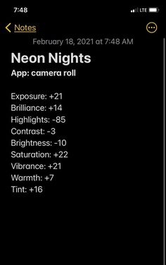 an iphone screen showing the neon nights app on it's display, with text below