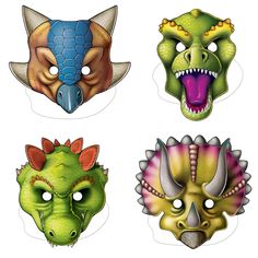 Beistle Dinosaur Party Masks (4/Pkg) Dinosaur Themed Party, Dinosaur Mask, Dinosaur Party Decorations, Dinosaur Party Supplies, Pop Up Books, Jungle Theme Parties, Dinosaur Theme Party, Paper Mask, Dino Birthday